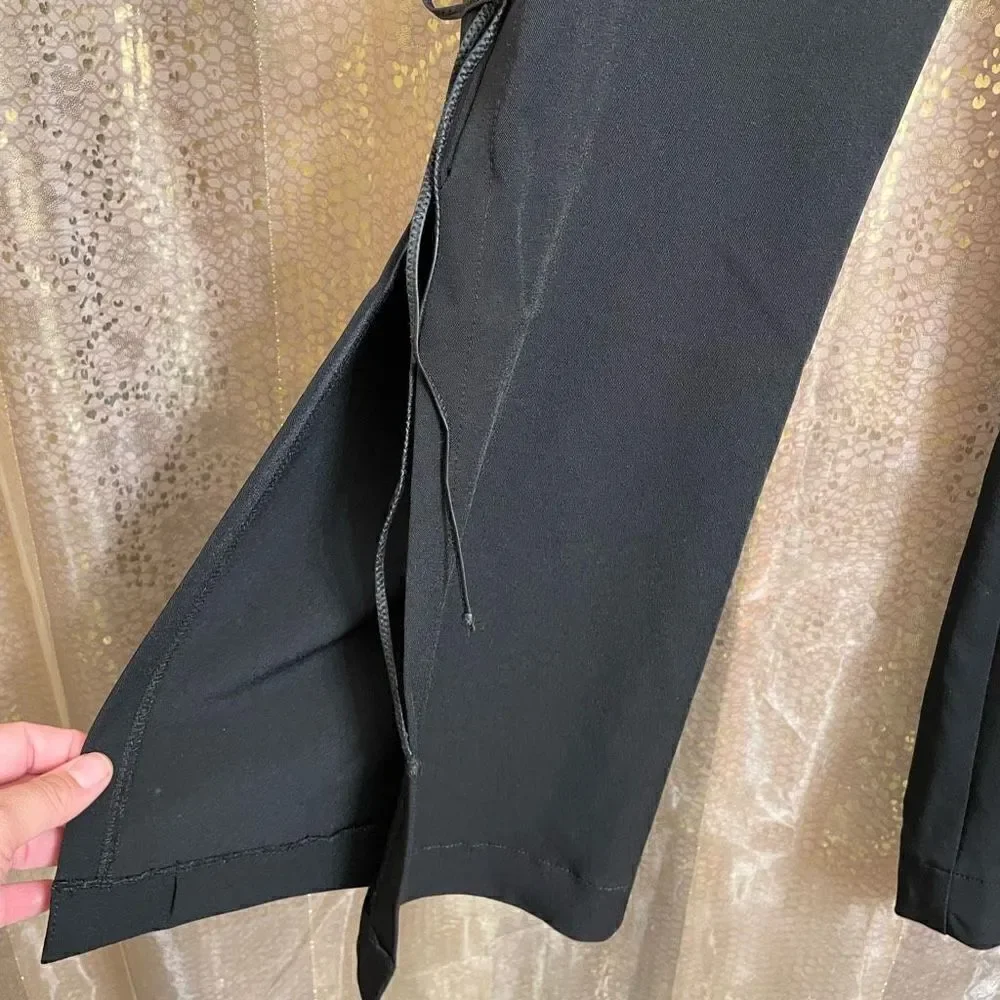 Retro Black Lace Up Side Tie Slit Pants, Small - Picture 5 of 8